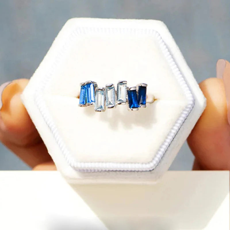 Trendy Blue Geometric Zirconia Ring Chic Engagement Jewelry  m11