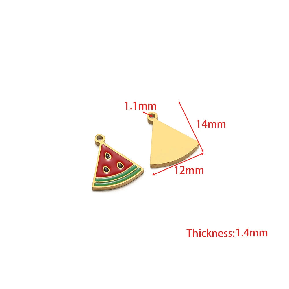 Watermelon slice charm with red and green enamel and gold-tone loop