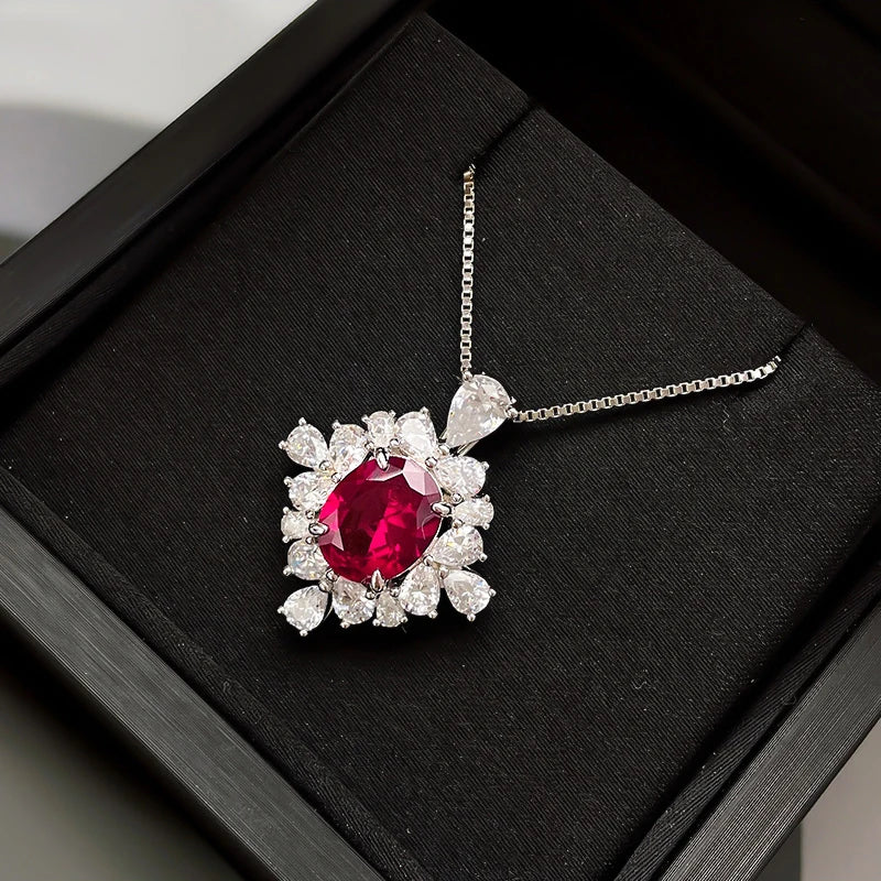 Bright Red Zirconia Pendant Necklace for Women Wedding Party Daily Wear m15