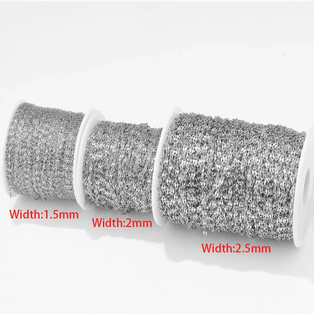 Stainless steel flat oval cable chain spools, widths 1.5mm, 2mm, 2.5mm