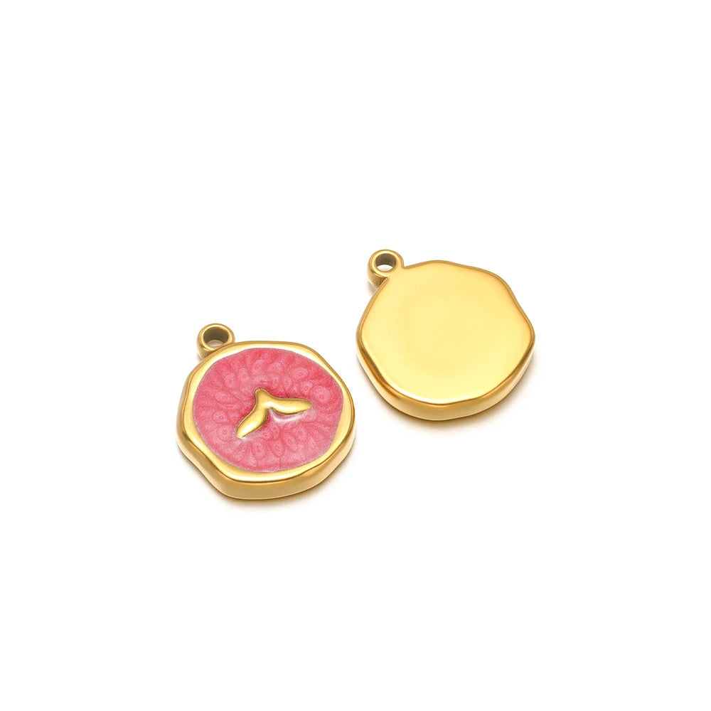 Gold-tone enamel charm pendants: pink fish motif and plain yellow charm