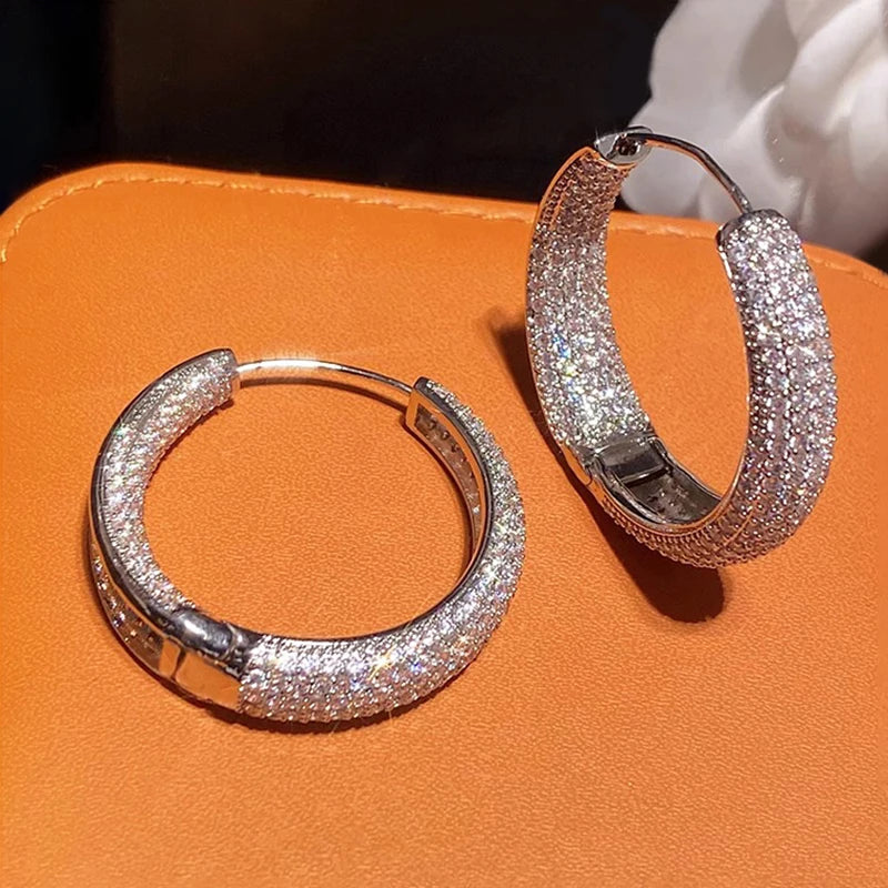 Fashion Shining Zirconia Circle Round Hoop Earrings For Women Party Jewelry