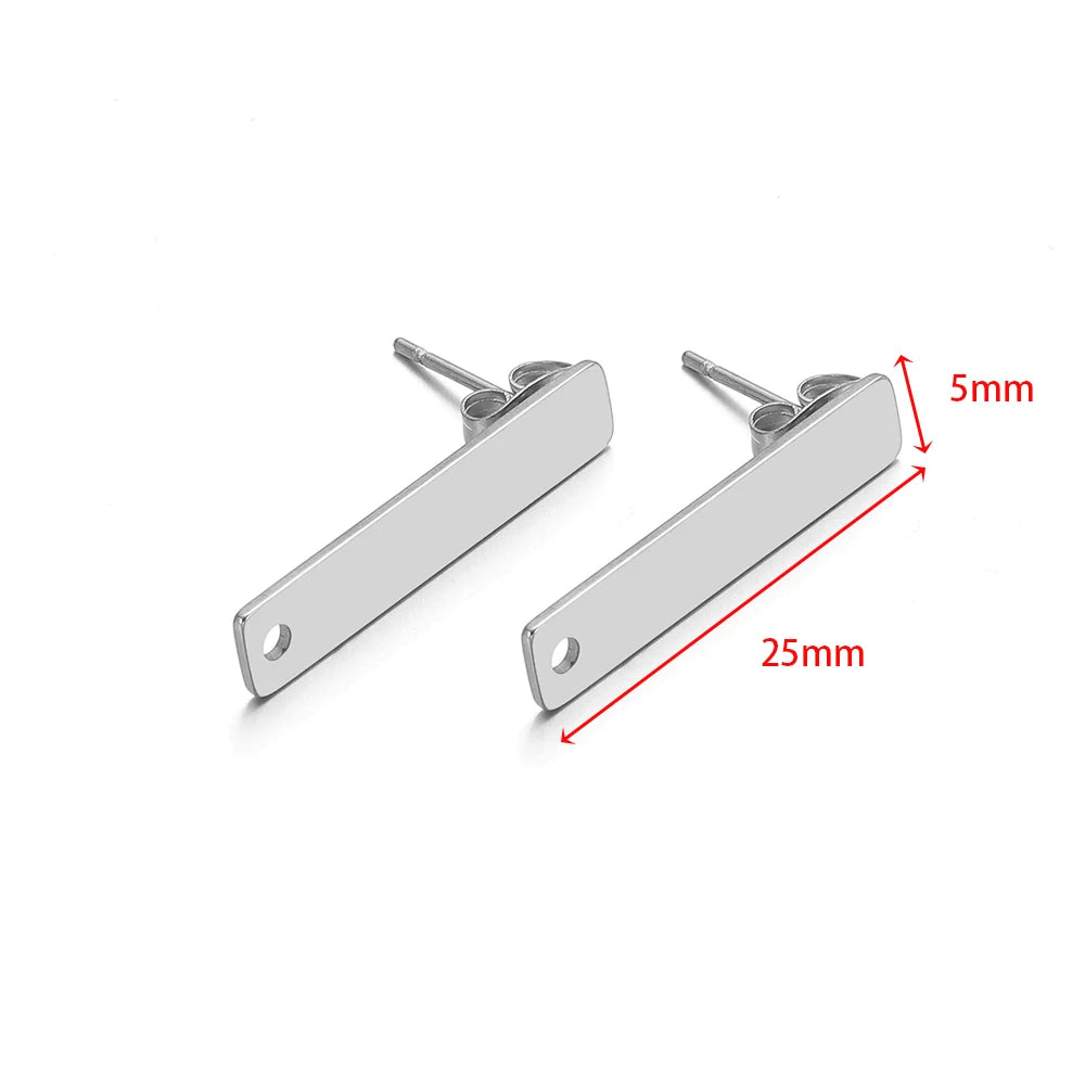 Silver-tone long bar earrings, 25mm length x 5mm height, post style