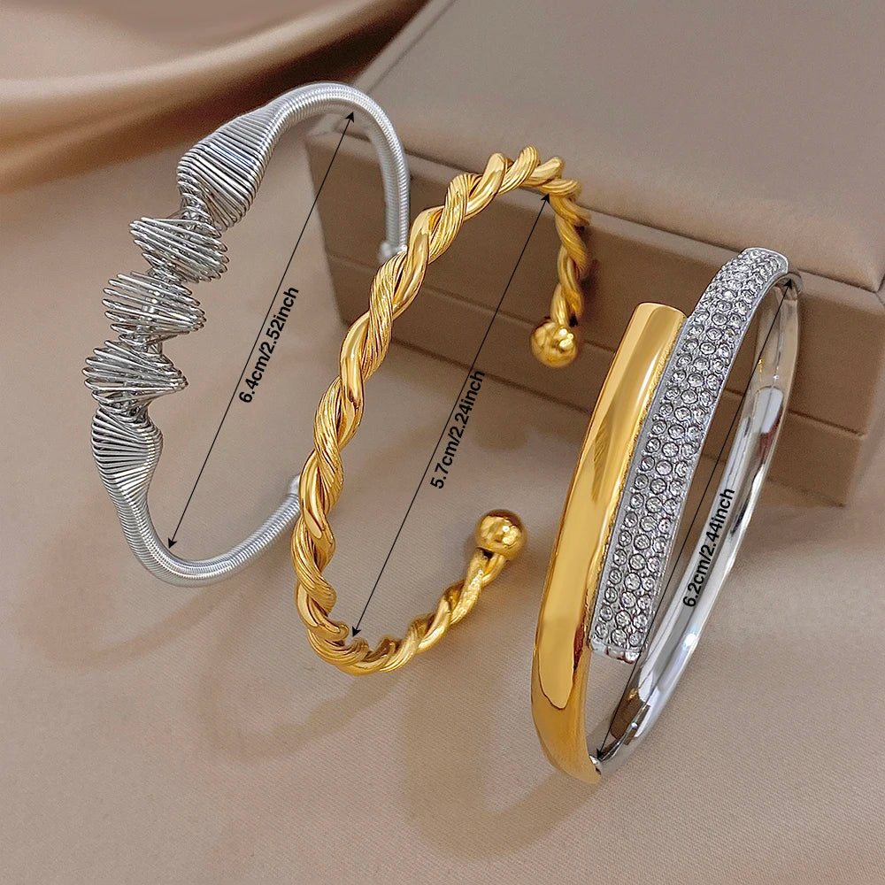 Trendy Gold Silver Color Stainless Steel Cuff Bangle for Women Unique Geometric Spiral Chunky Bracelets Waterproof Jewelry