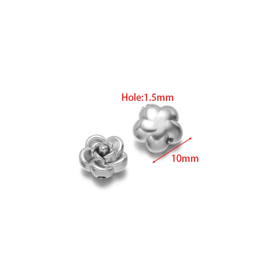 Silver rose flower charms (2-pack), 1.5mm loop hole, 10mm flower pendant