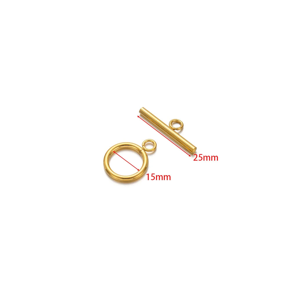 Gold-tone OT clasp toggle pieces, 15mm ring and 25mm bar size shown