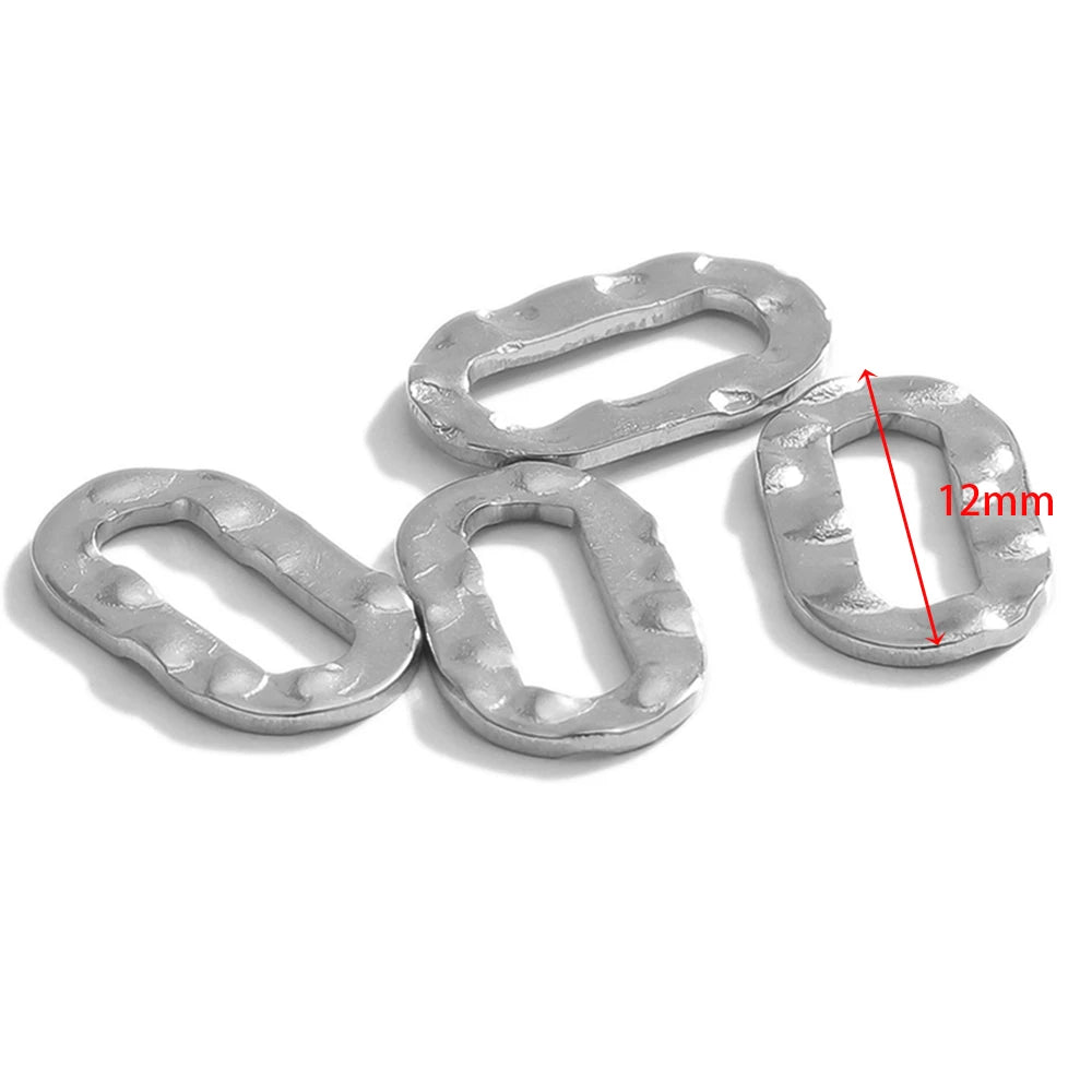 Silver stainless hollow oval connectors with hammered texture, 12mm height marking