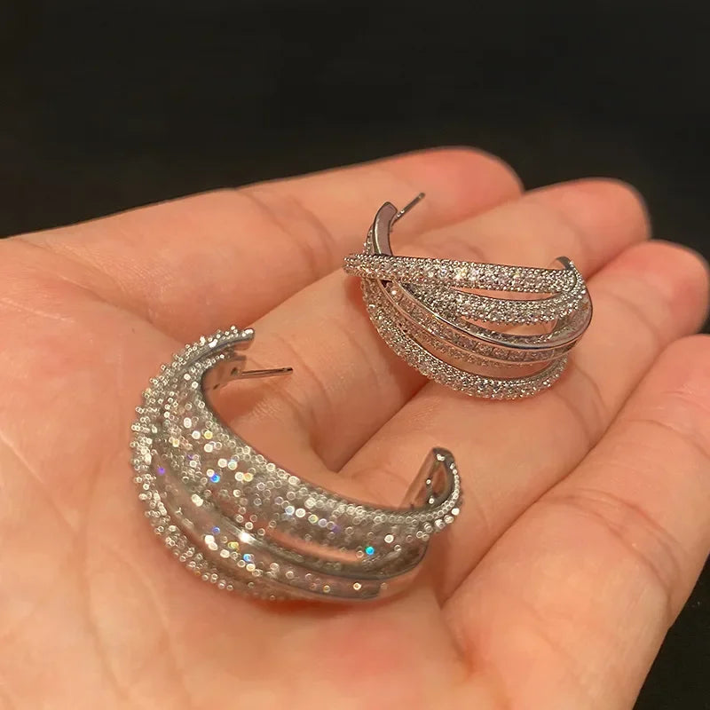 Cubic Zirconia Versatile Hoop Earrings Luxury Ear Accessories Wedding Jewelry Gift