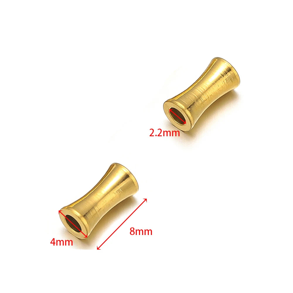 Gold tube spacer beads, 8mm length, 2.2mm hole, open-ended metal cylinder sleeves