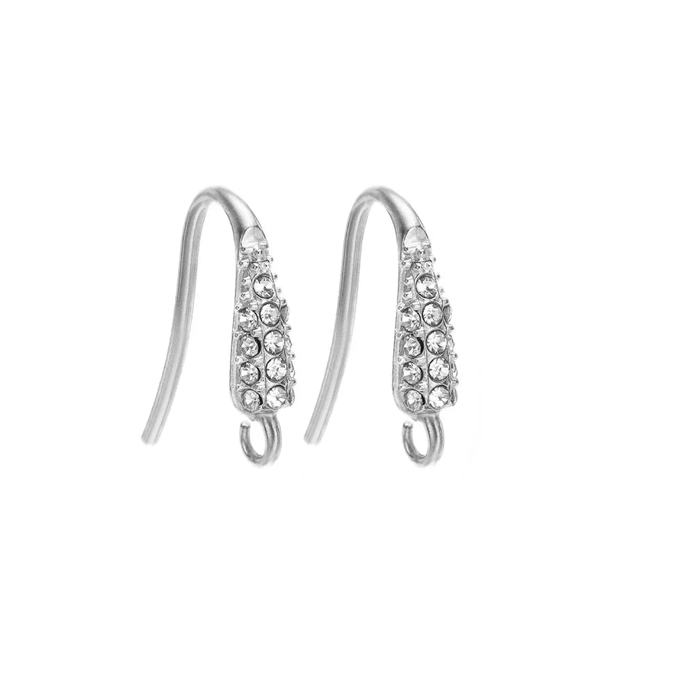 Silver-tone ear wire hooks with long crystal-row zircon plates