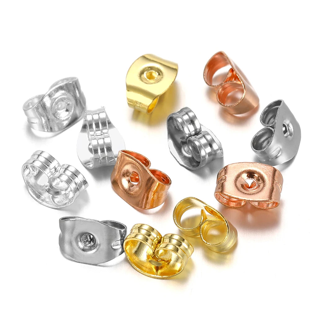 Earring back stoppers, butterfly clutch findings in silver, gold, and rose gold finishes