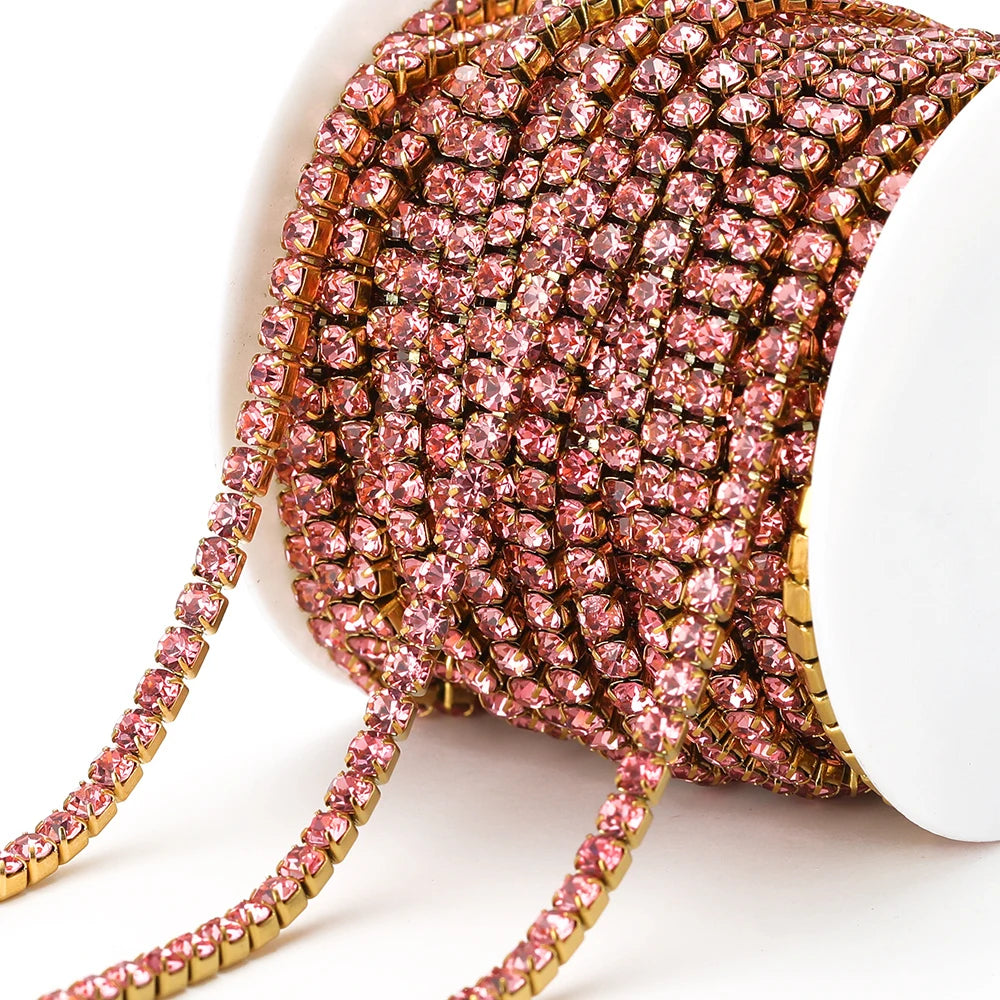 Stainless steel rhinestone crystal chain tassel in light pink, for DIY jewelry making