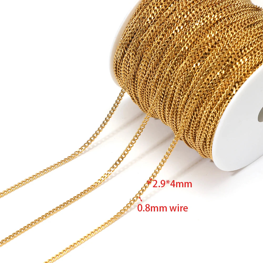 Gold-plated Cuban link chain, 2.9x4mm links, 0.8mm wire
