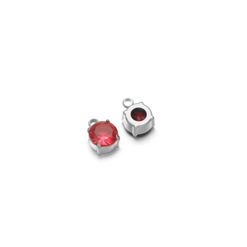 Round red glass crystal sewing claw rhinestones, silver setting with loop bail