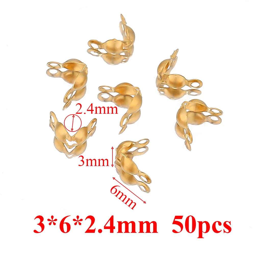 Gold end crimp clasp hook beads, 3x6x2.4mm, 3mm hole, 50pcs