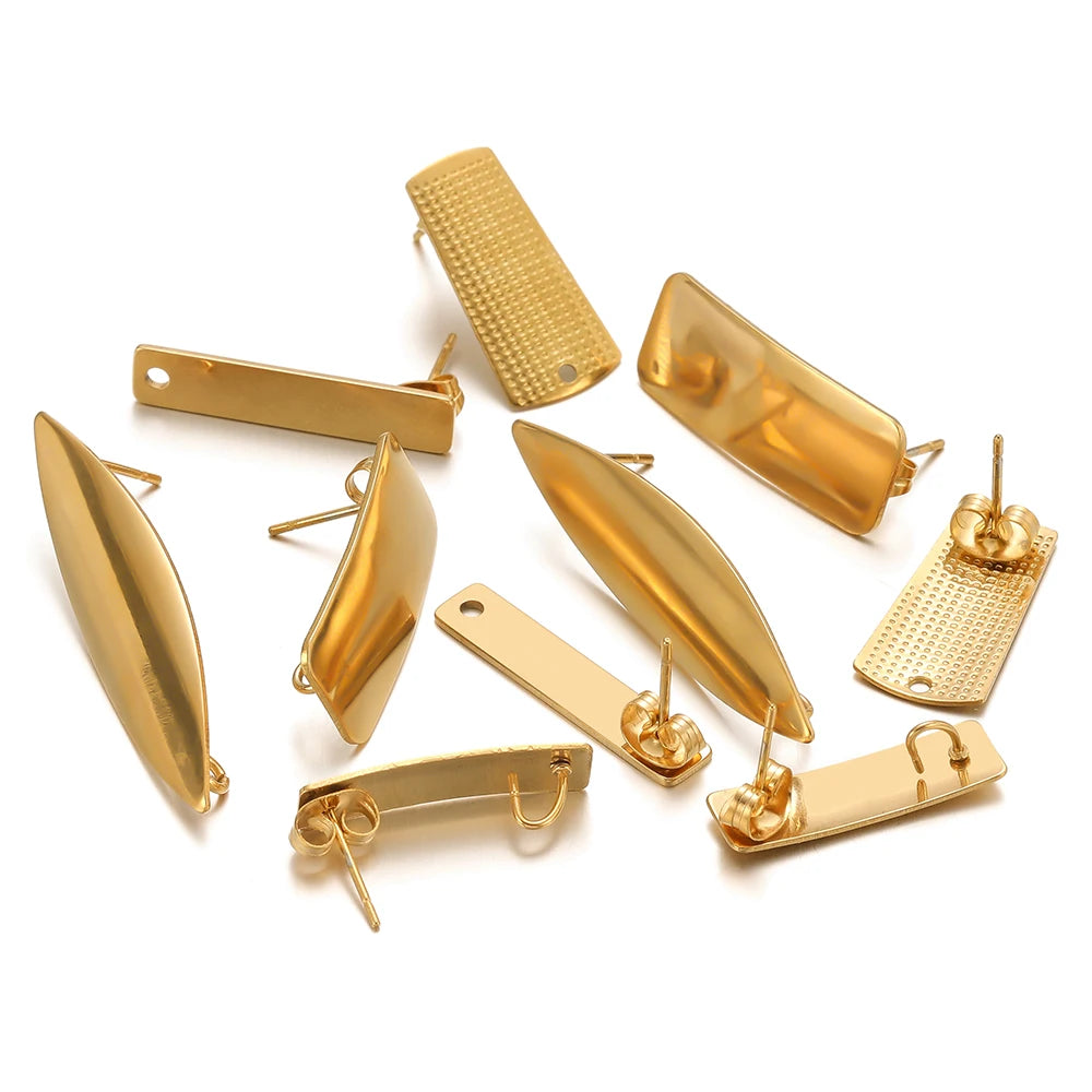 Gold-tone mix-shape earrings kit with stud posts, bars, and long drop pieces