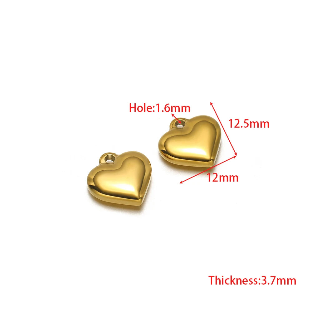 Gold heart-shaped pendant charm with small loop bail for DIY jewelry making