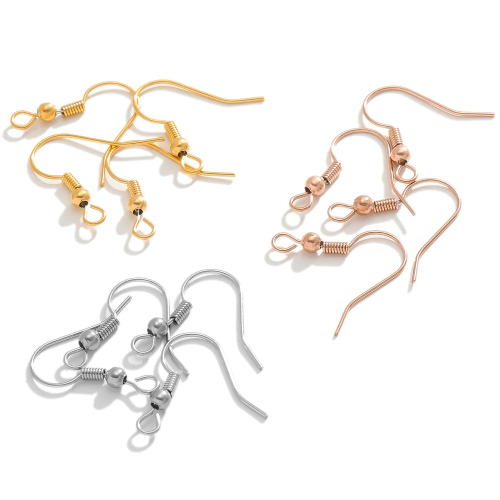 Stainless steel spring earring hooks with round bead clasp, mixed gold and silver