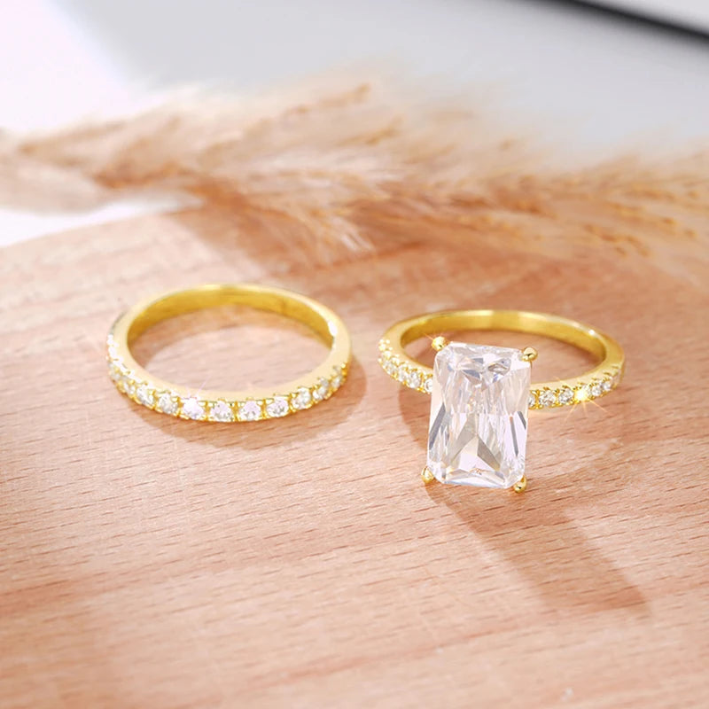 Luxury Rectangular Cubic Zirconia Set Rings for Women Wedding Jewelry m23