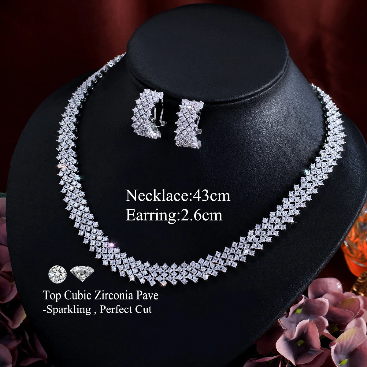 CWWZircons Gorgeous Shiny Cubic Zirconia Round Hoop Earrings Necklace Sets for for Women Wedding Party Jewelry Accessories T0712