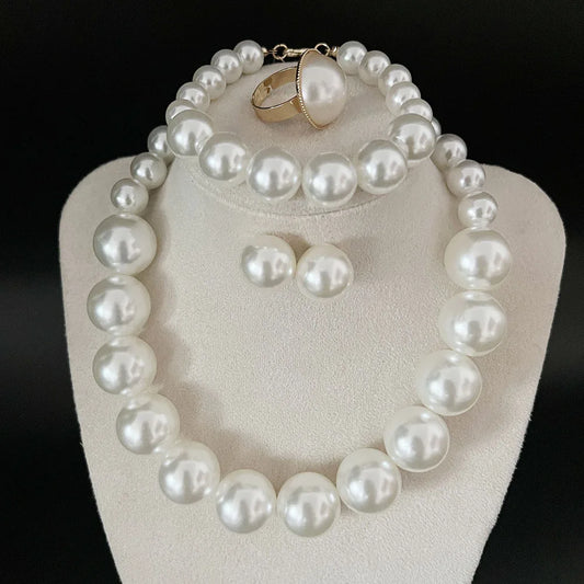 Big Pearl Choker Necklaces Bohemian Women Fashion Chunky Jewelry Sets For Bridal Wedding