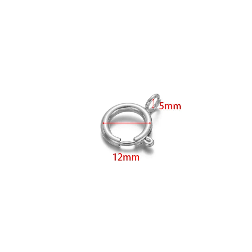 Silver spring clasp connector, 12mm outer ring and 5mm wire hook size