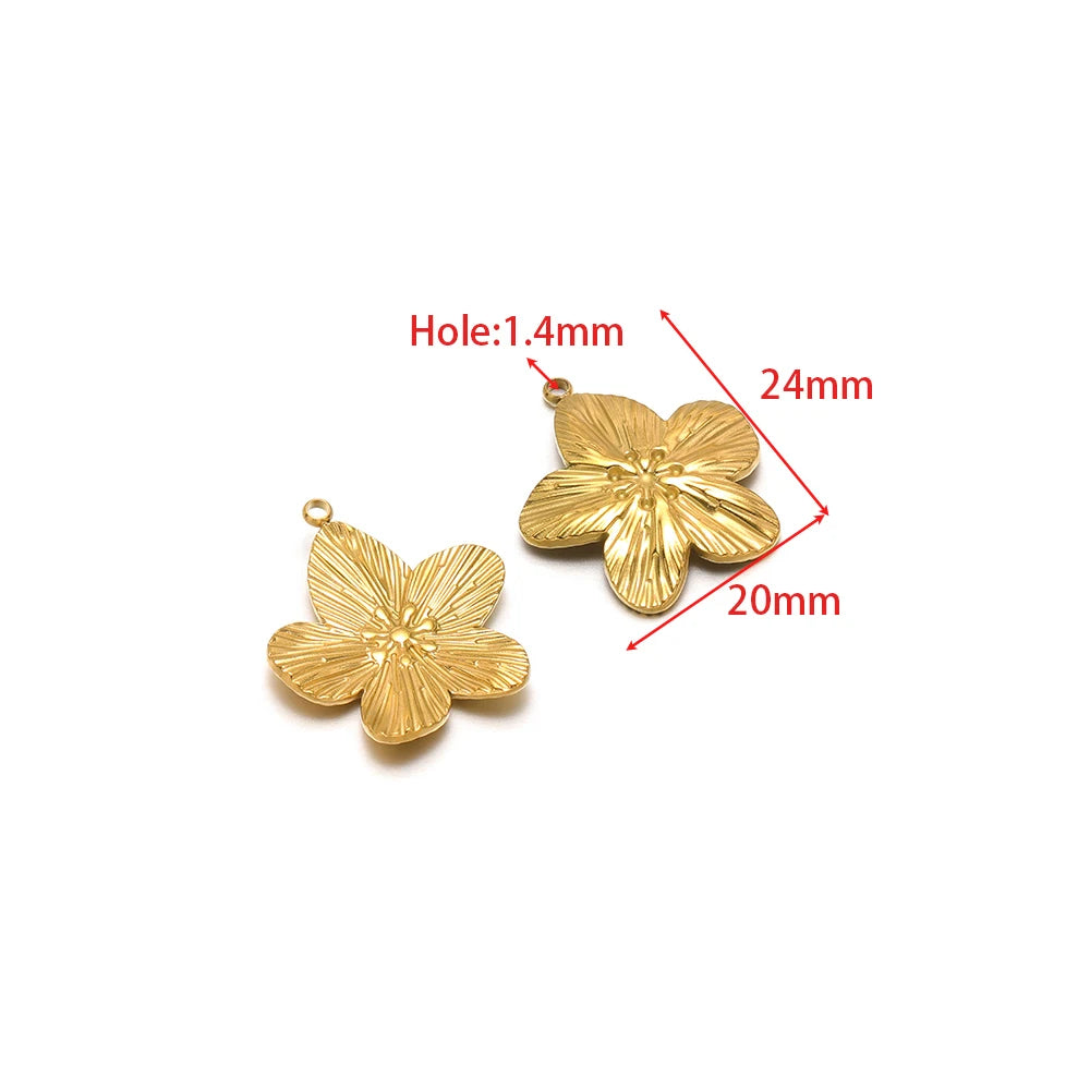 Gold flower charm pendants with top hole, two-piece set for DIY jewelry making