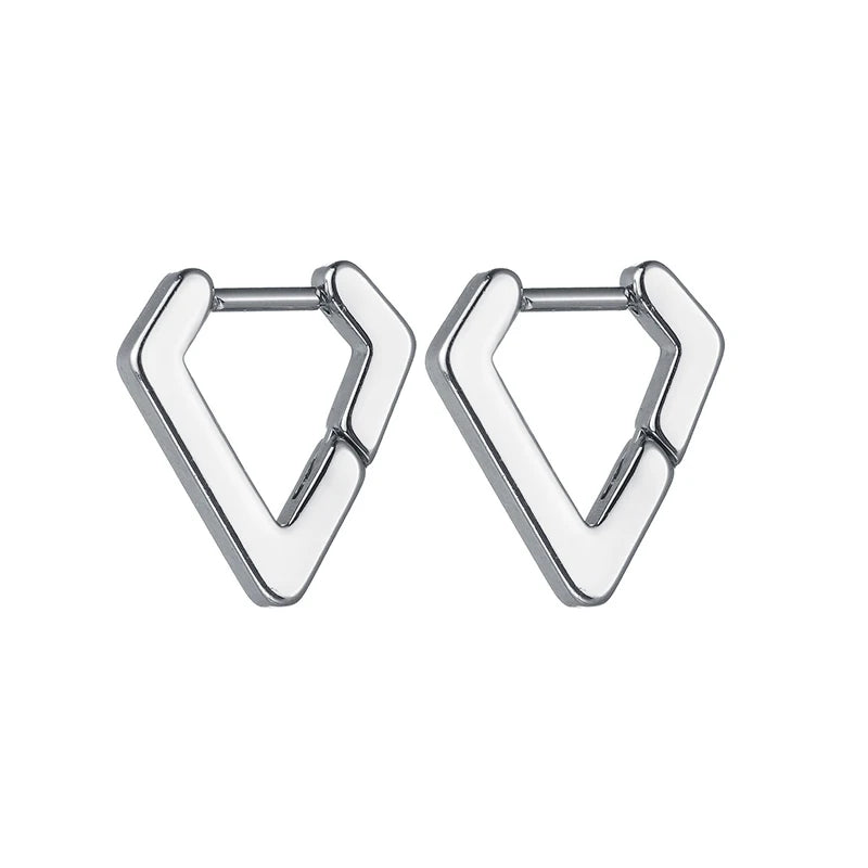Polished silver-tone hoop earrings with pointed geometric cutout