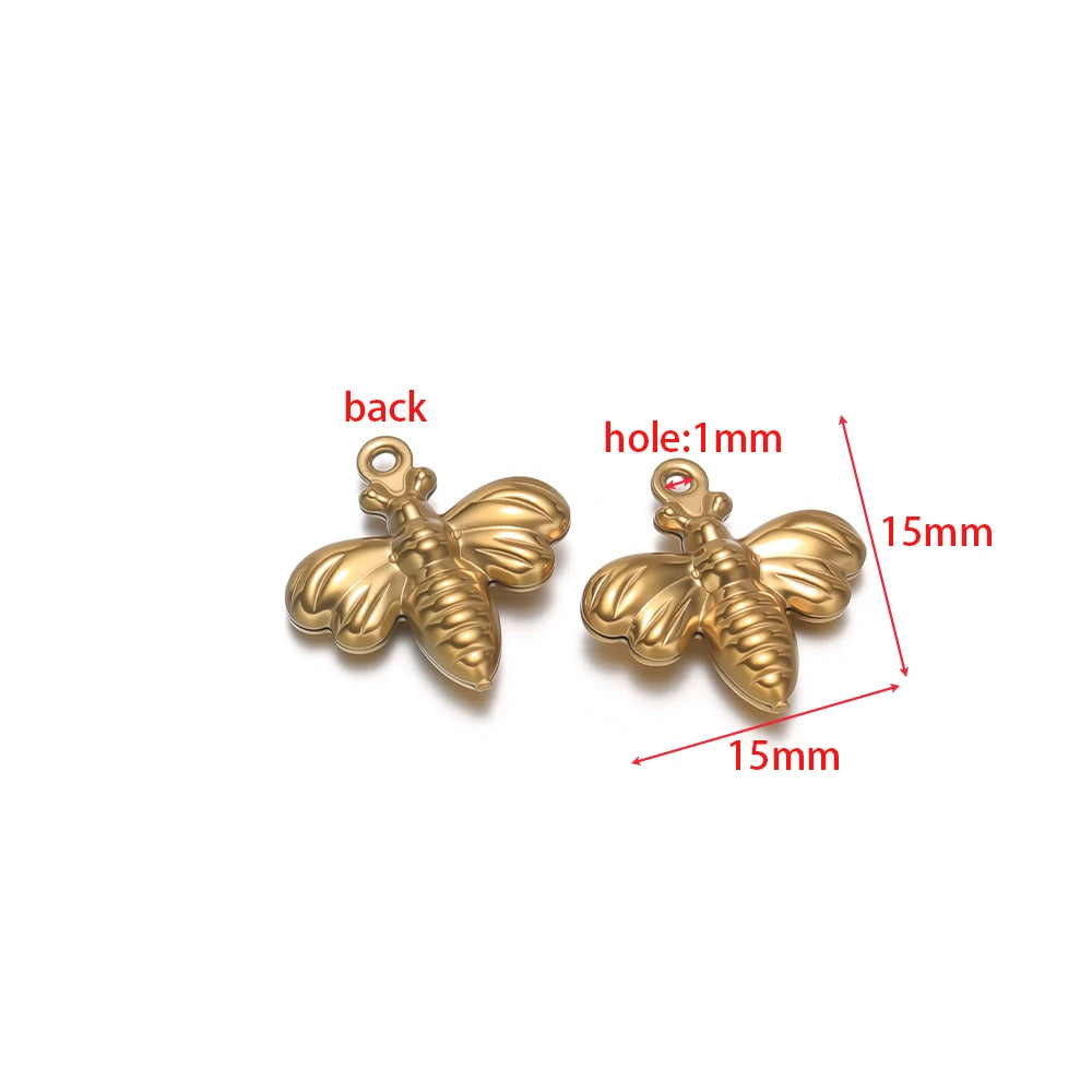 Gold-toned bee-shaped hollow charm with 1mm loop hole, stainless steel
