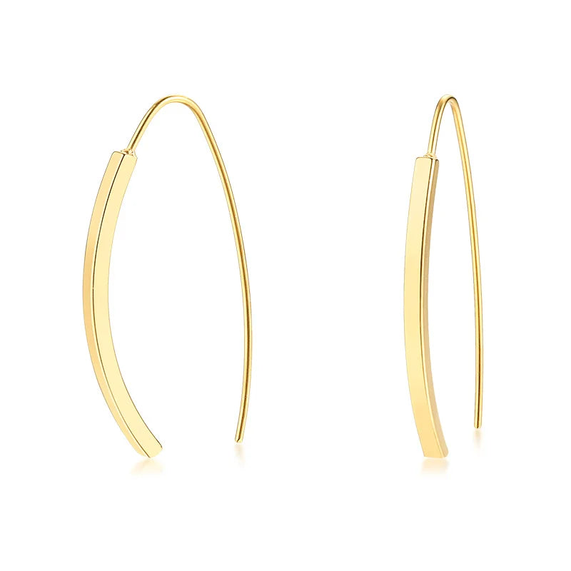 Pair of gold-tone open hoop earrings with slim curved wire backs