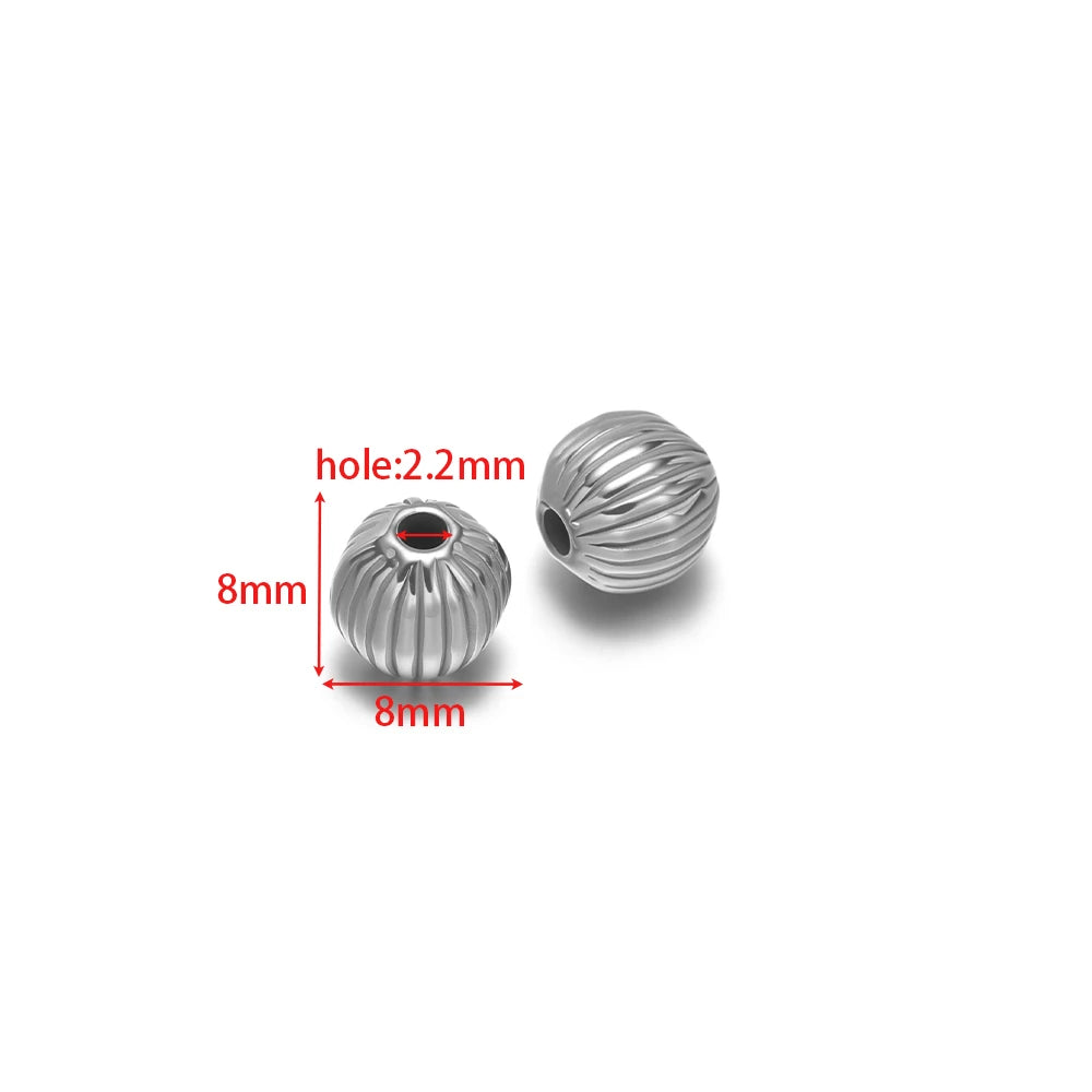 Silver-toned pumpkin spacer beads, 8mm, 2.2mm hole, ribbed striped design