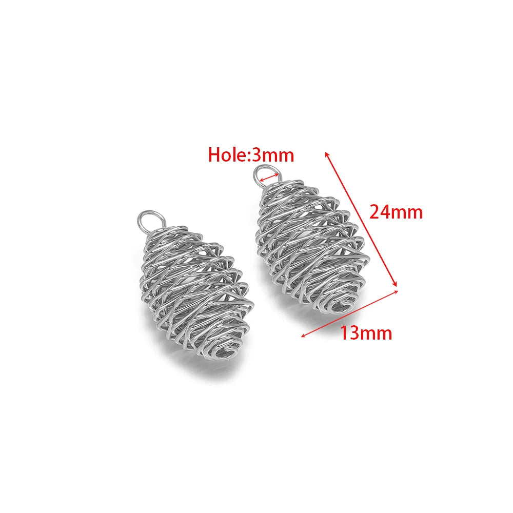 Steel spring coil charm pendant, 24x13mm, 3mm hole, set of 5