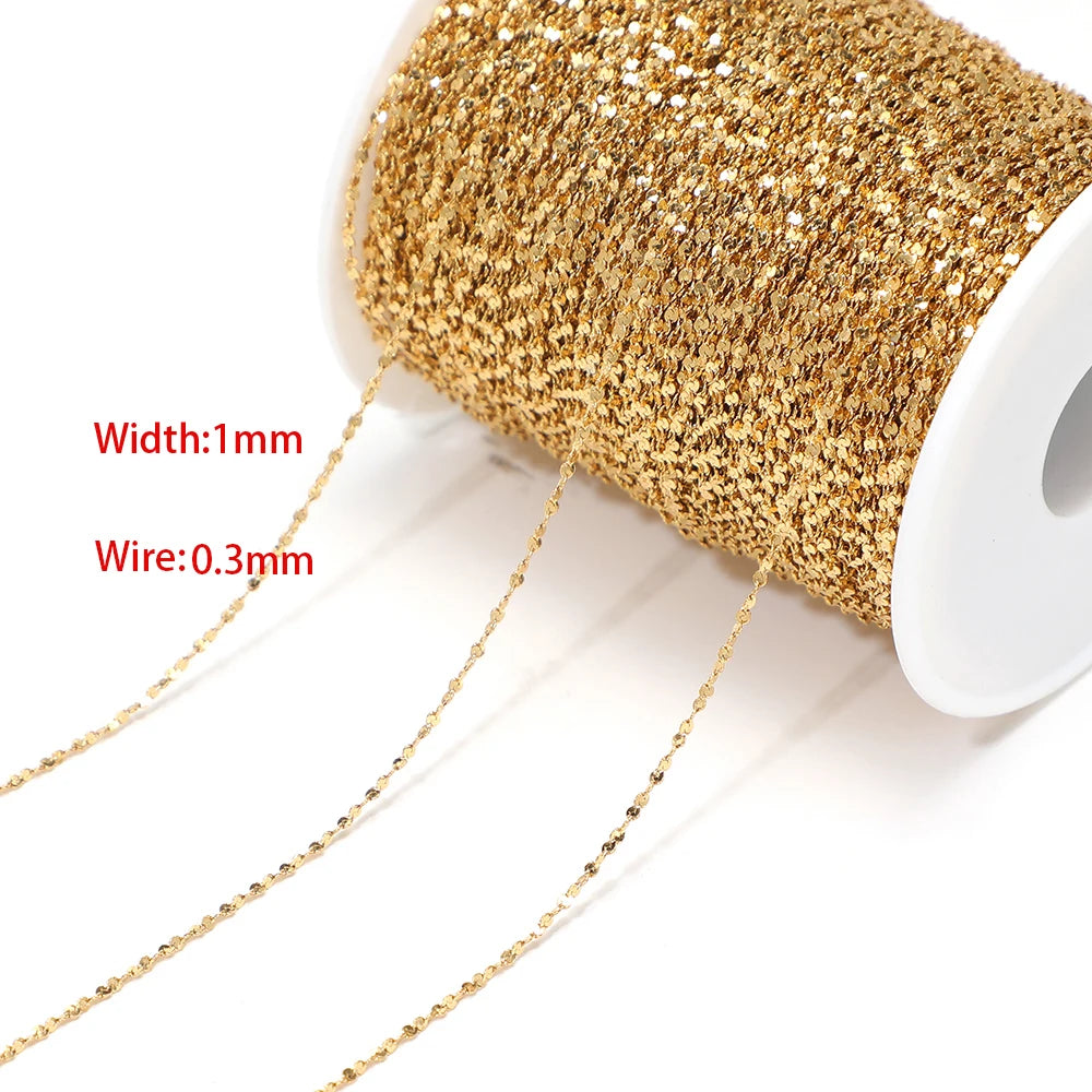 Flat flower stainless steel chain, gold plated, fine links, 1mm width
