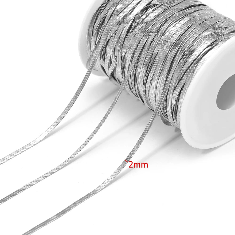 Silver flat snake chain cord, 2mm width, on white spool