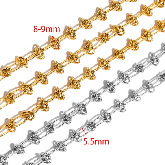 Hip Hop Men Necklaces 1 Meter Stainless Steel Gold Chunky Knot Big Chains