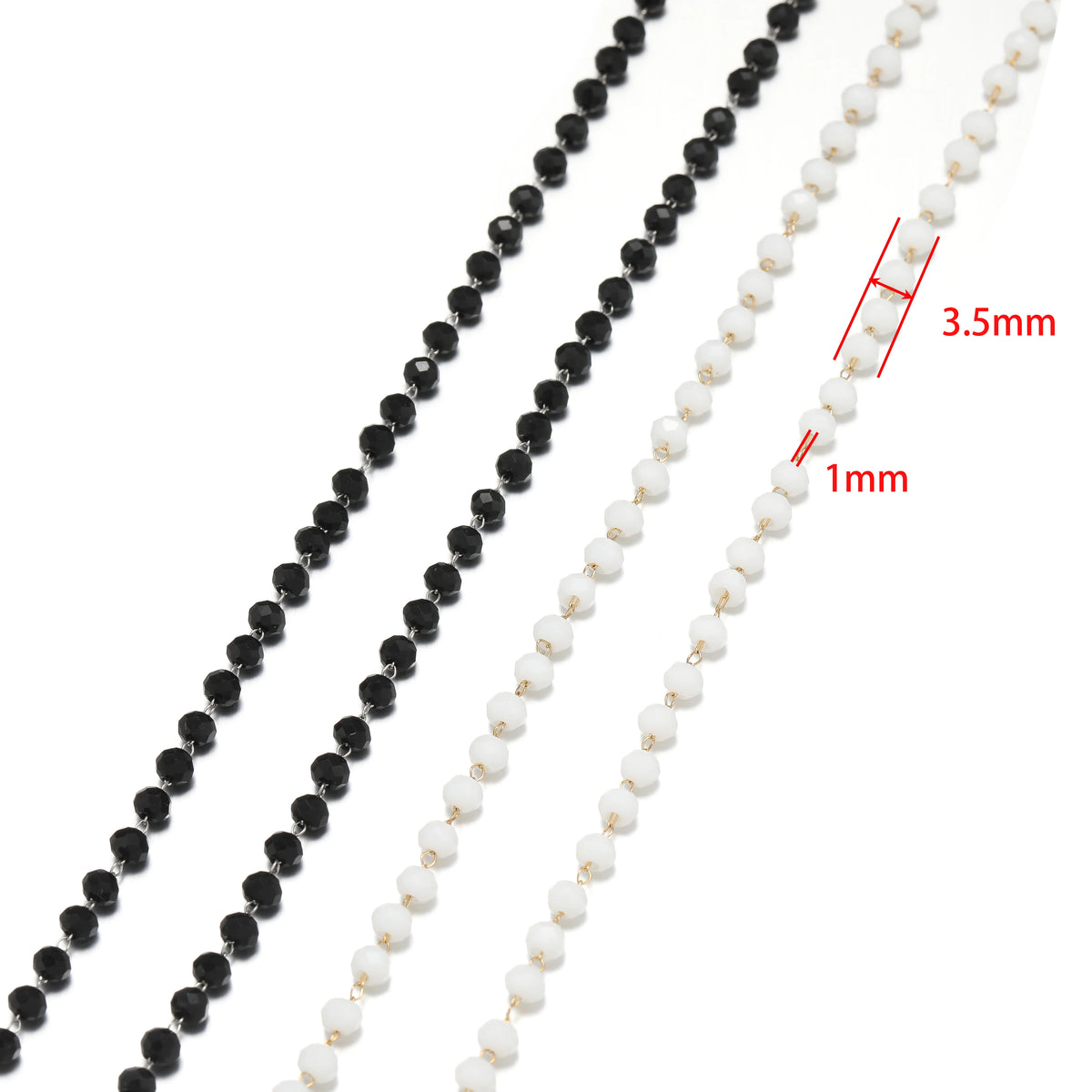 Black and white bead necklace chains with small round bead links