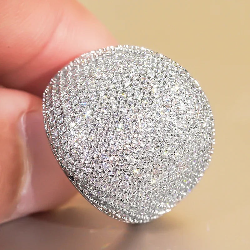 Cubic zirconia cocktail ring with large round pavé silver-tone setting