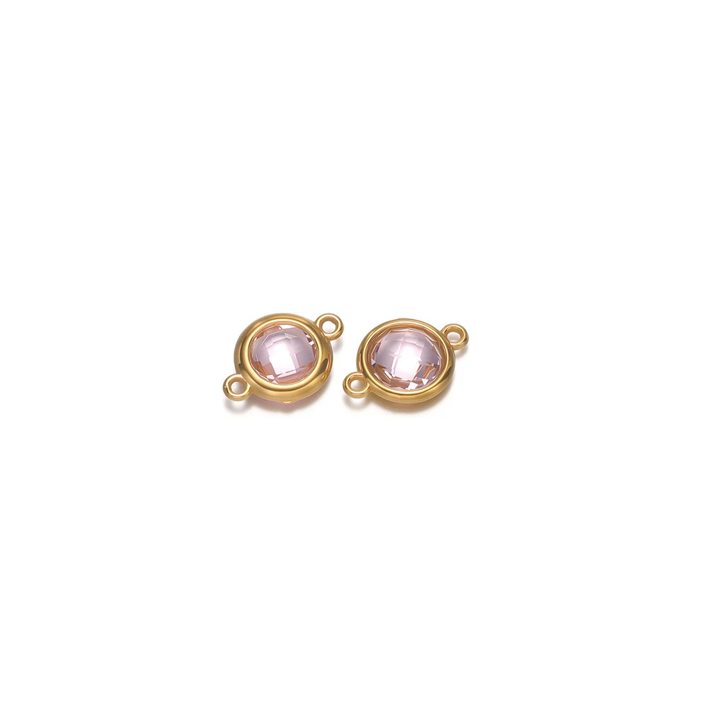 Round faceted pink glass charm with gold-tone loop, for DIY jewelry making