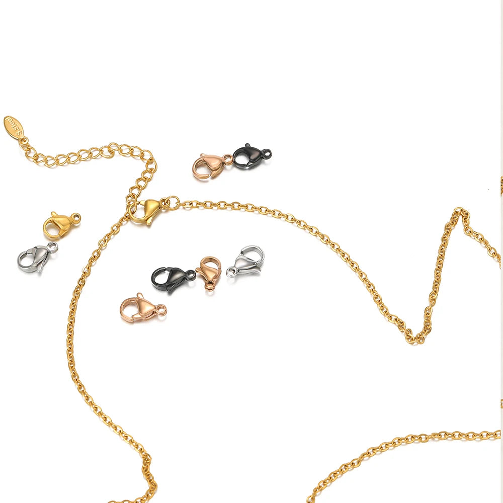 Gold chain necklace with small lobster clasp and connector hooks