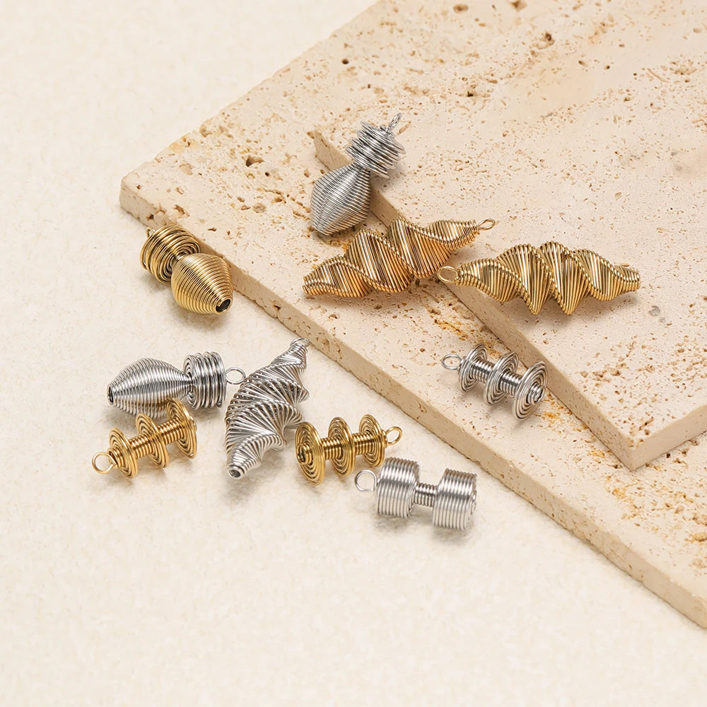 Spring-effect charm pendants with loop tops, gold and silver mixed set for crafting