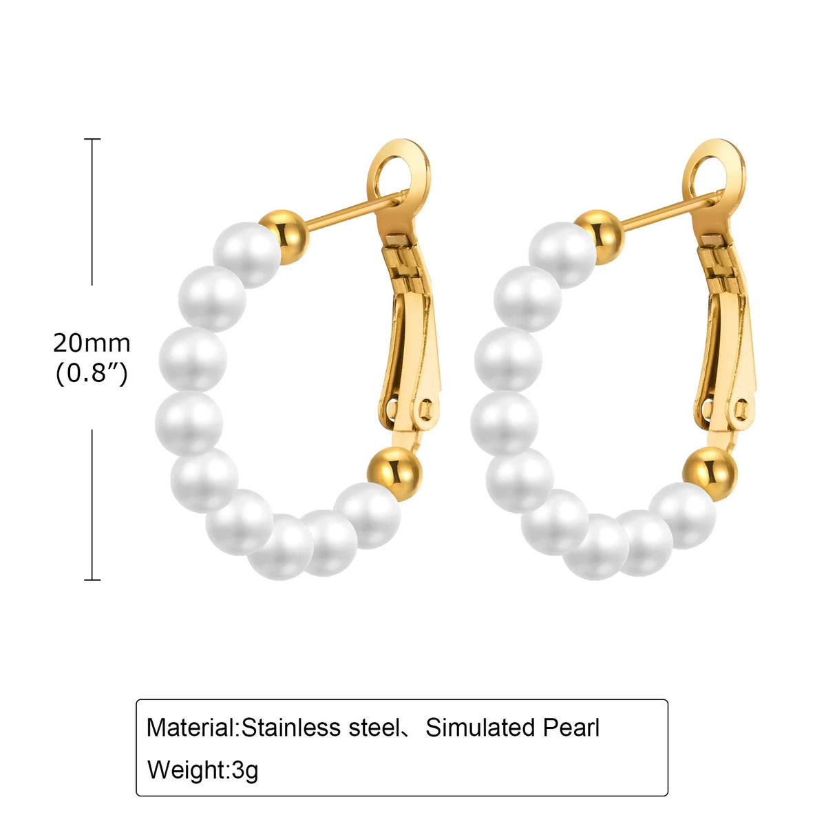 20 mm simulated pearl hoop earrings with gold-tone clasps