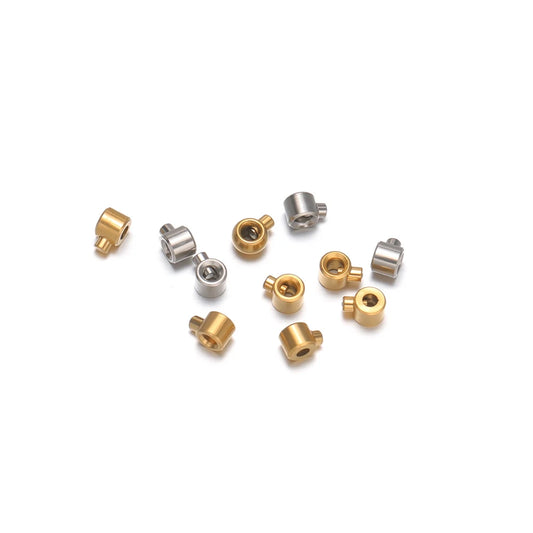 Crimp end bead stoppers, gold and silver stainless steel set of 20
