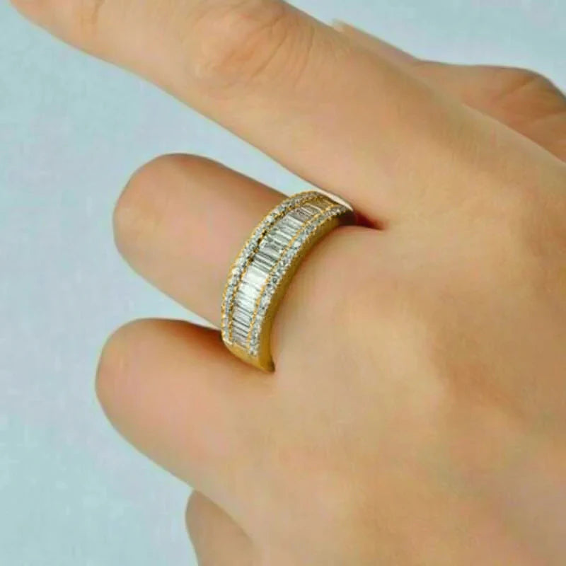 Gold Color Wedding Band Finger Ring For Women Zirconia Fashion Jewelry