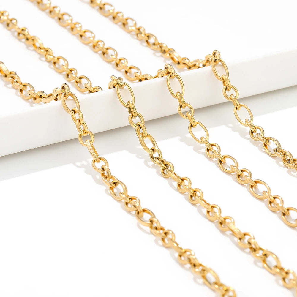 Gold flat link chain with circular connectors for DIY necklaces and bracelets