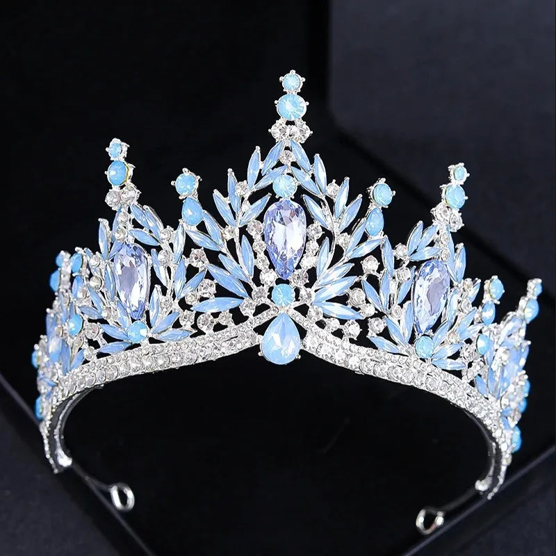 Light blue and silver crystal tiara with teardrop gems and sparkly headband