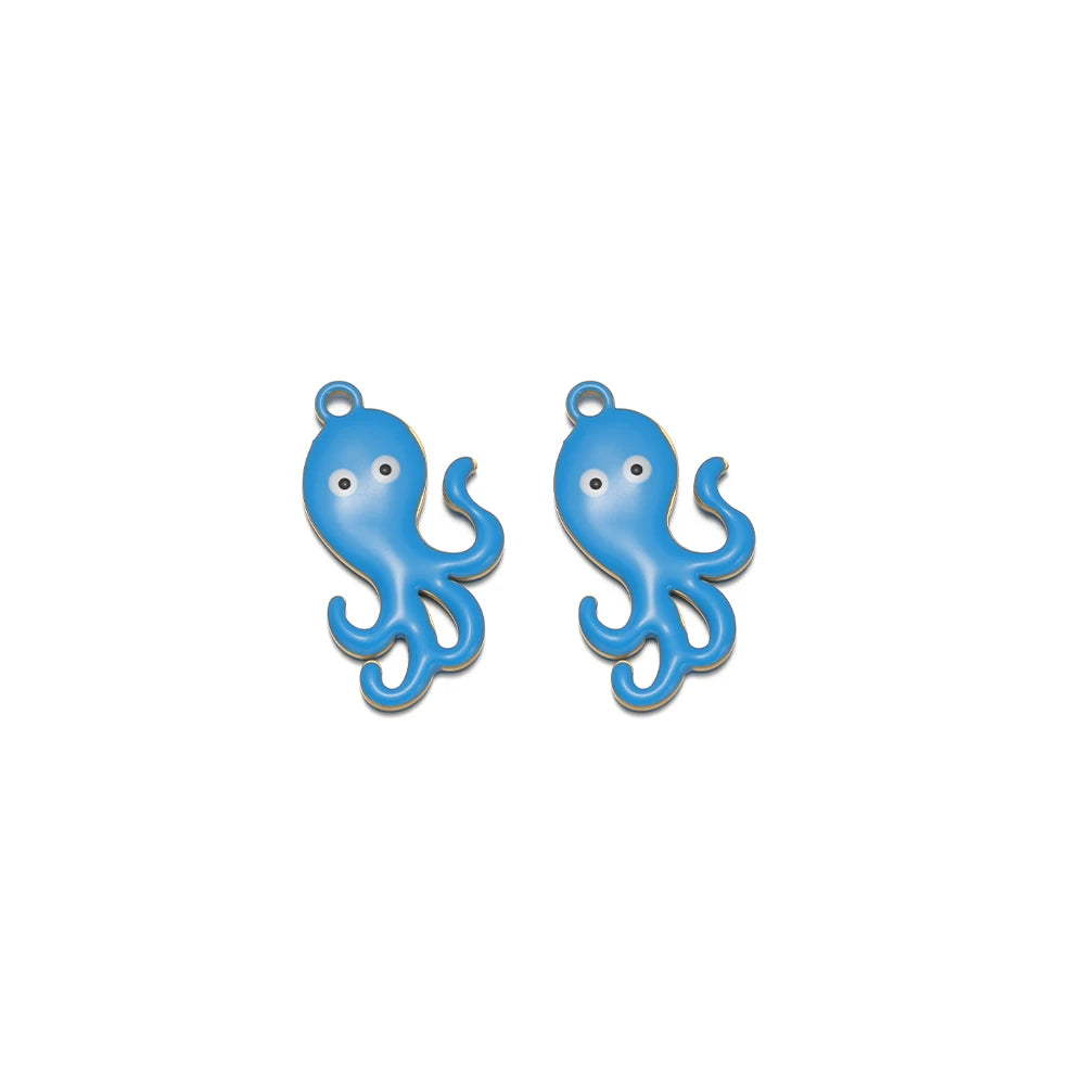 Blue enamel octopus pendant charms with metal loop