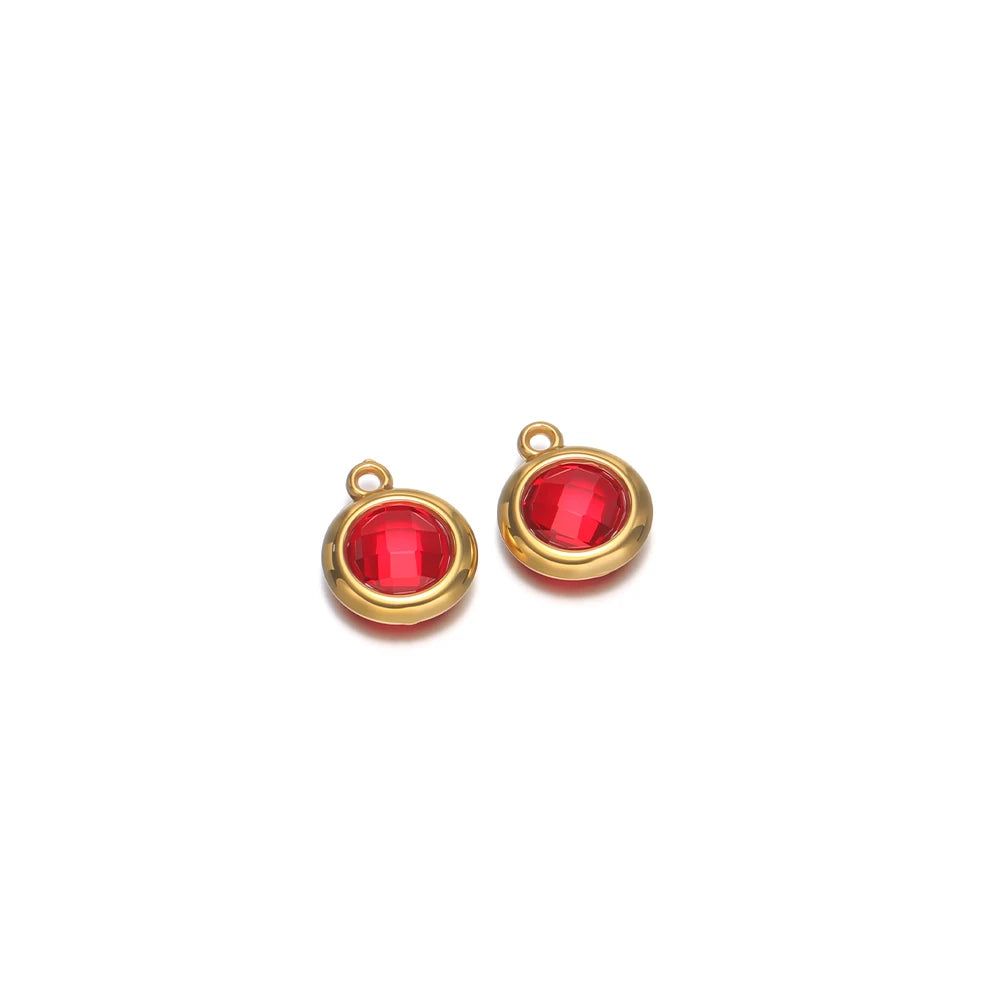 Round faceted red glass charm with gold-tone loop, for DIY jewelry making