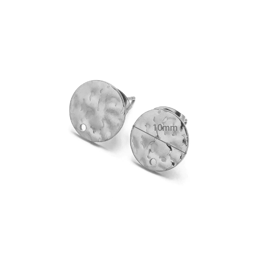 Silver-tone round embossed stud earrings, ripple disc size 10mm, post-and-back pair