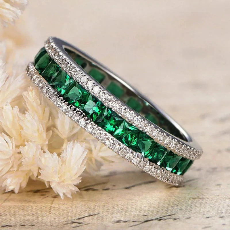 Fashion Green  Princess Cut Zirconia Ring for Women Fashion Jewelry m23