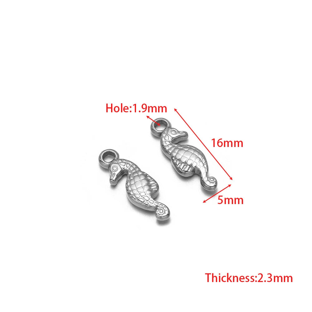 Two sea horse charms with hole, 1.9mm hole, 16mm length, 5mm width